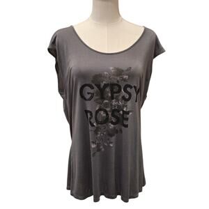 Haute Hippie Gypsy Rose Graphic Boyfriend Tee Gray Womens Large Modal